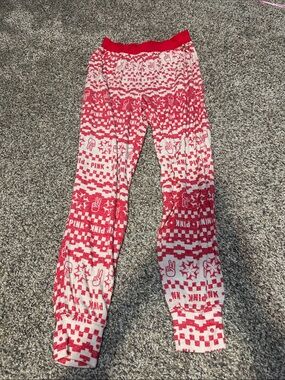 PINK Victoria's Secret Red & White Patterned Kids Leggings